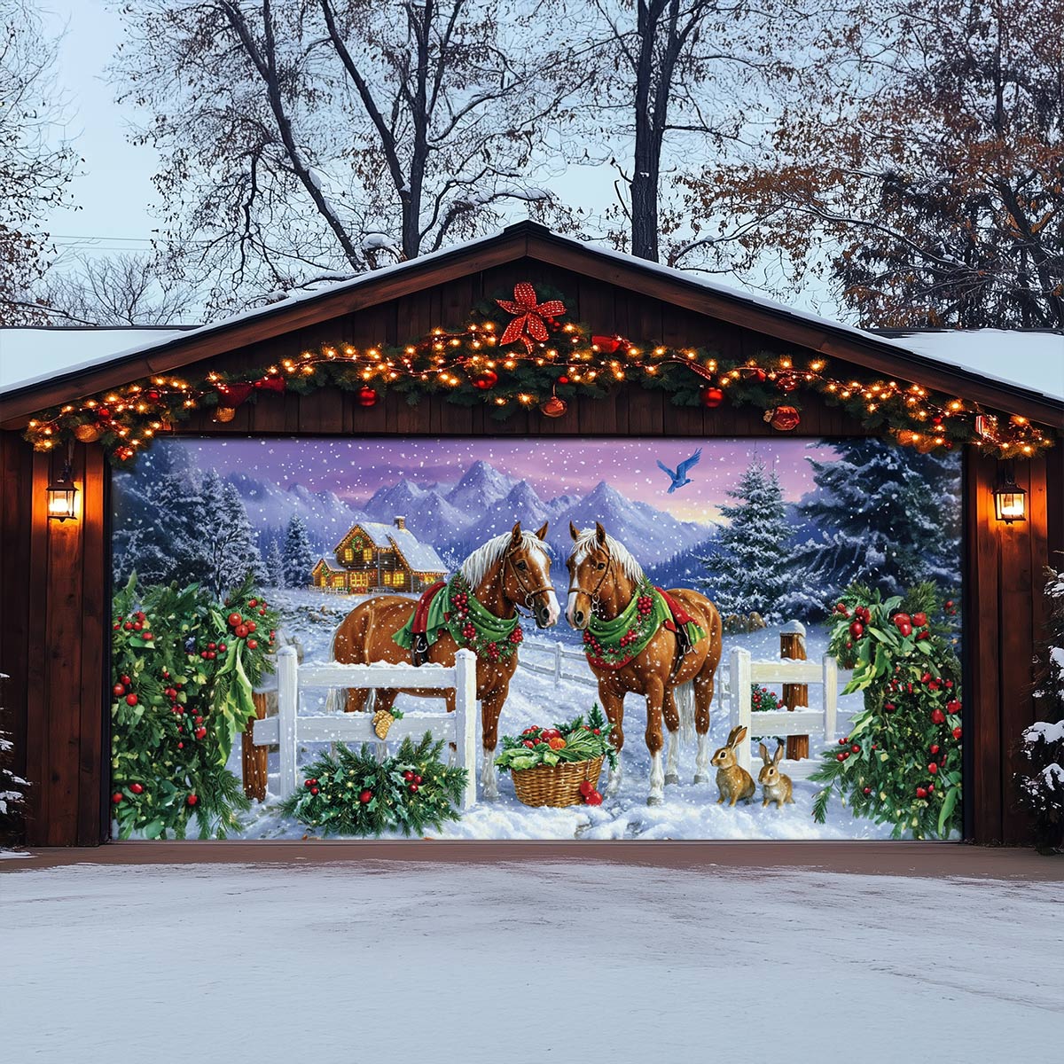 Horses In Winter Wonderland Christmas Garage Door Banner Christmas Decoration Horse Lover Gifts
