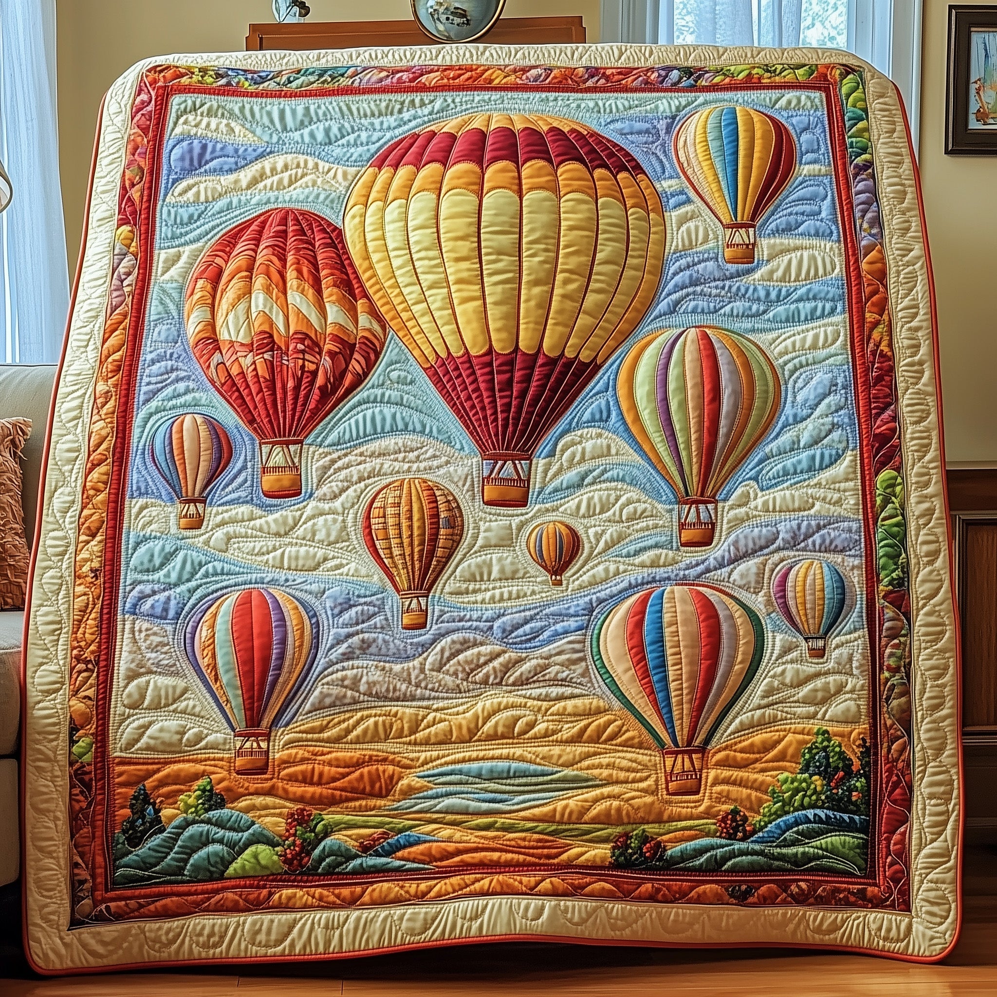 Hot Air Balloon Quilted Blanket Cute Soft BlanketIdeas For Family Christmas Gift Basket