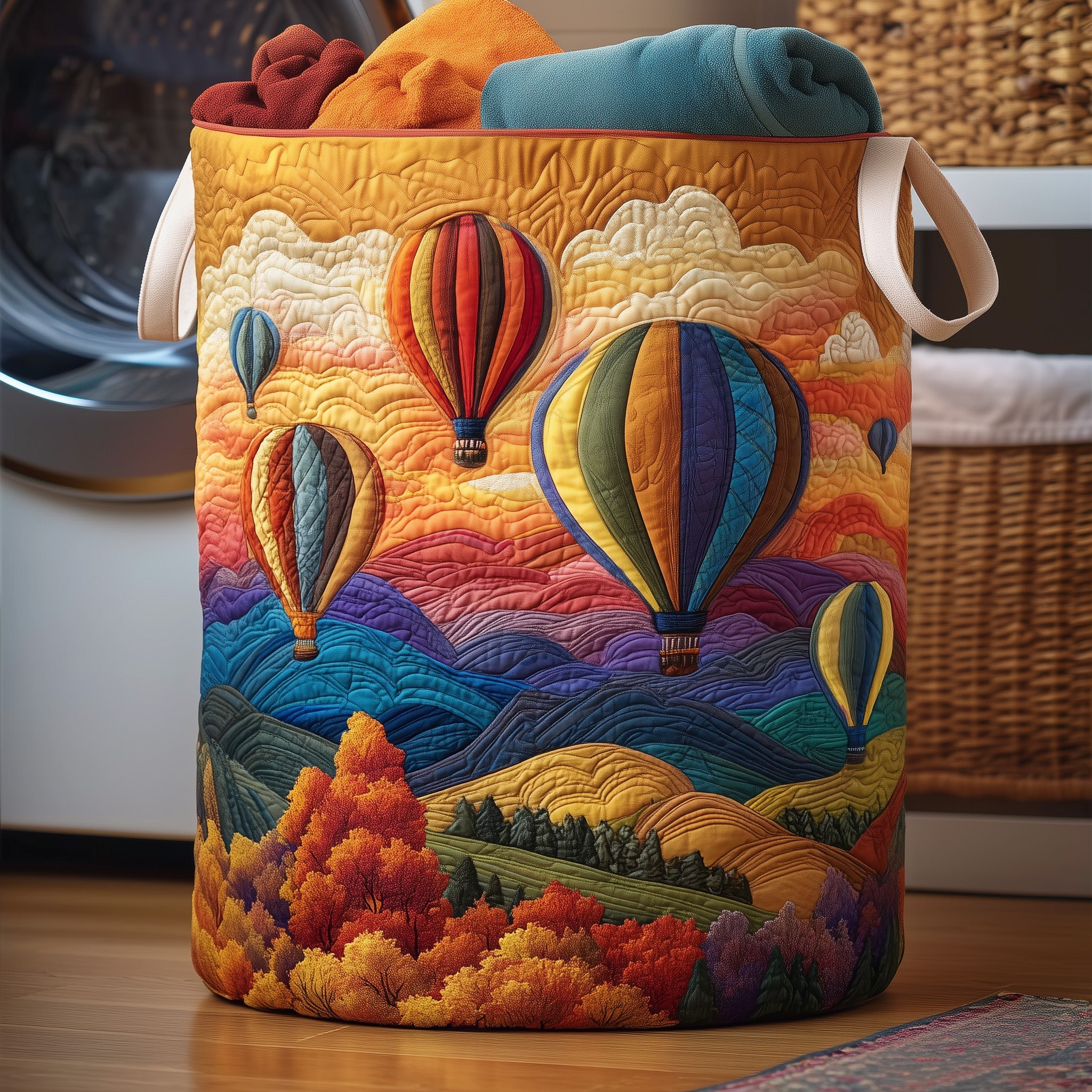 Hot Air Balloon Quilted Laundry Basket Sky Air Balloon Gifts For Him