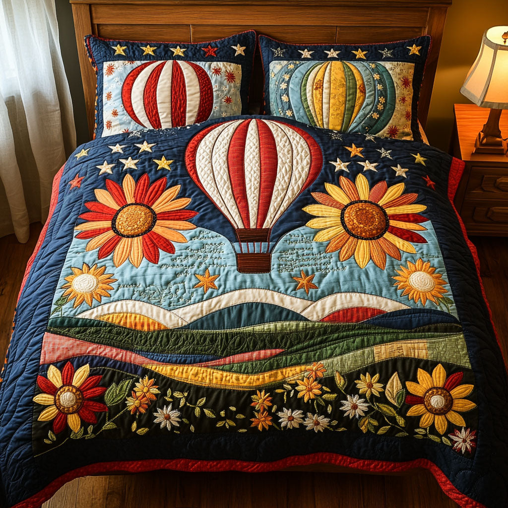 Hot Air Harvest Quilted Bedding Set Bed Decorations Sky Air Balloon Gifts For Friends