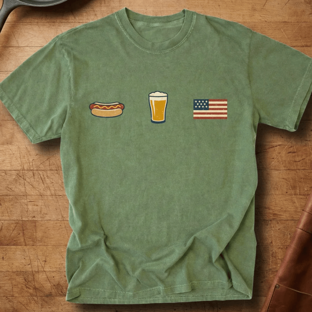 Hot Dog Beer Flag T-Shirt American Summer Apparel Gift For Him