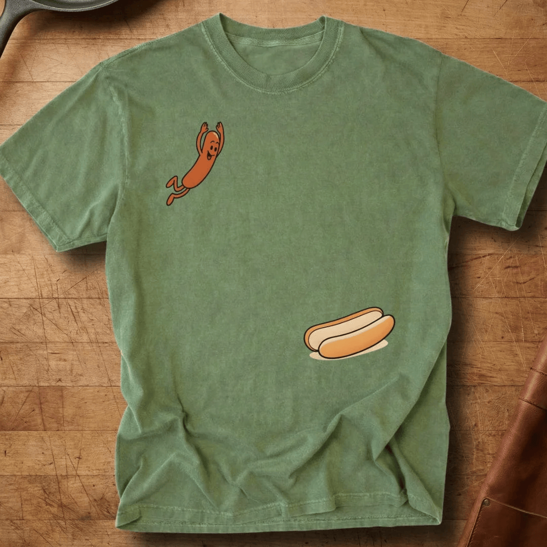 Hot Dog Character Jumping T-Shirt Hot Dog Jumping Into Bun Merchandise Gifts For Him