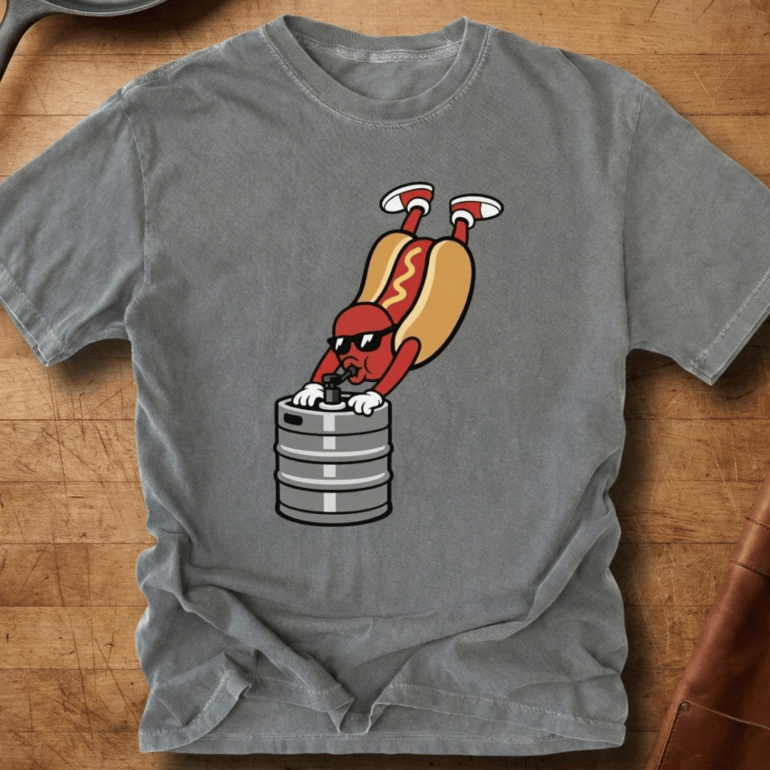 Hot Dog Drinking From Keg T-Shirt Funny Hot Dog Clothing Gift For Him