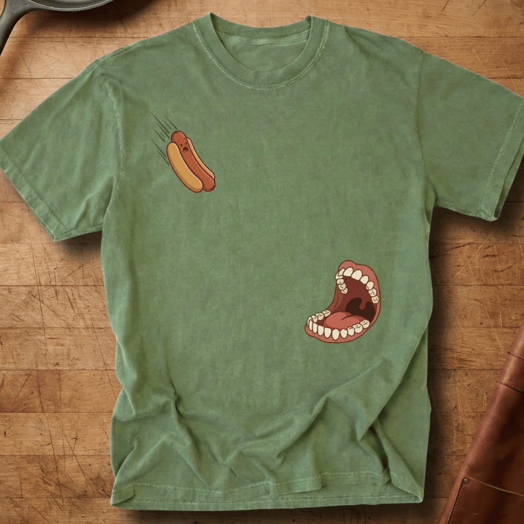 Hot Dog Falling Into Mouth T-Shirt Funny Hot Dog Clothing Gift For Him