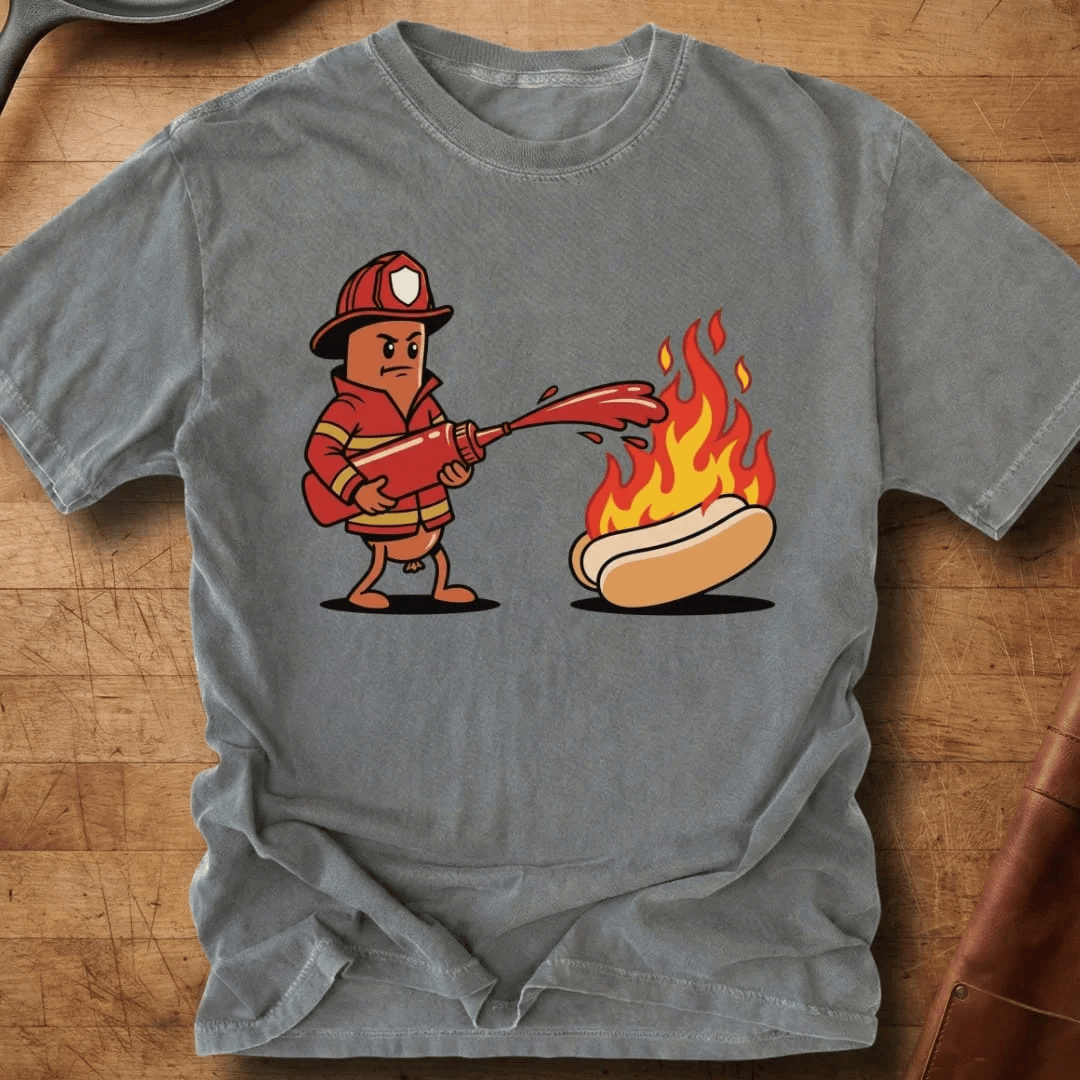 Hot Dog Firefighter Puts Out Fire T-Shirt Funny Hot Dog Spraying Ketchup Clothing Gifts For Him