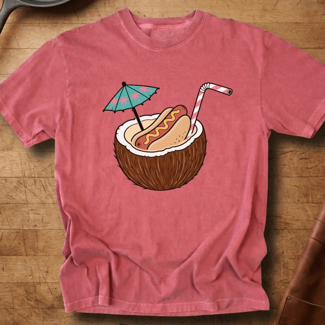 Hot Dog In Coconut Drink T-Shirt Tropical Tee Gift For Ocean Lover