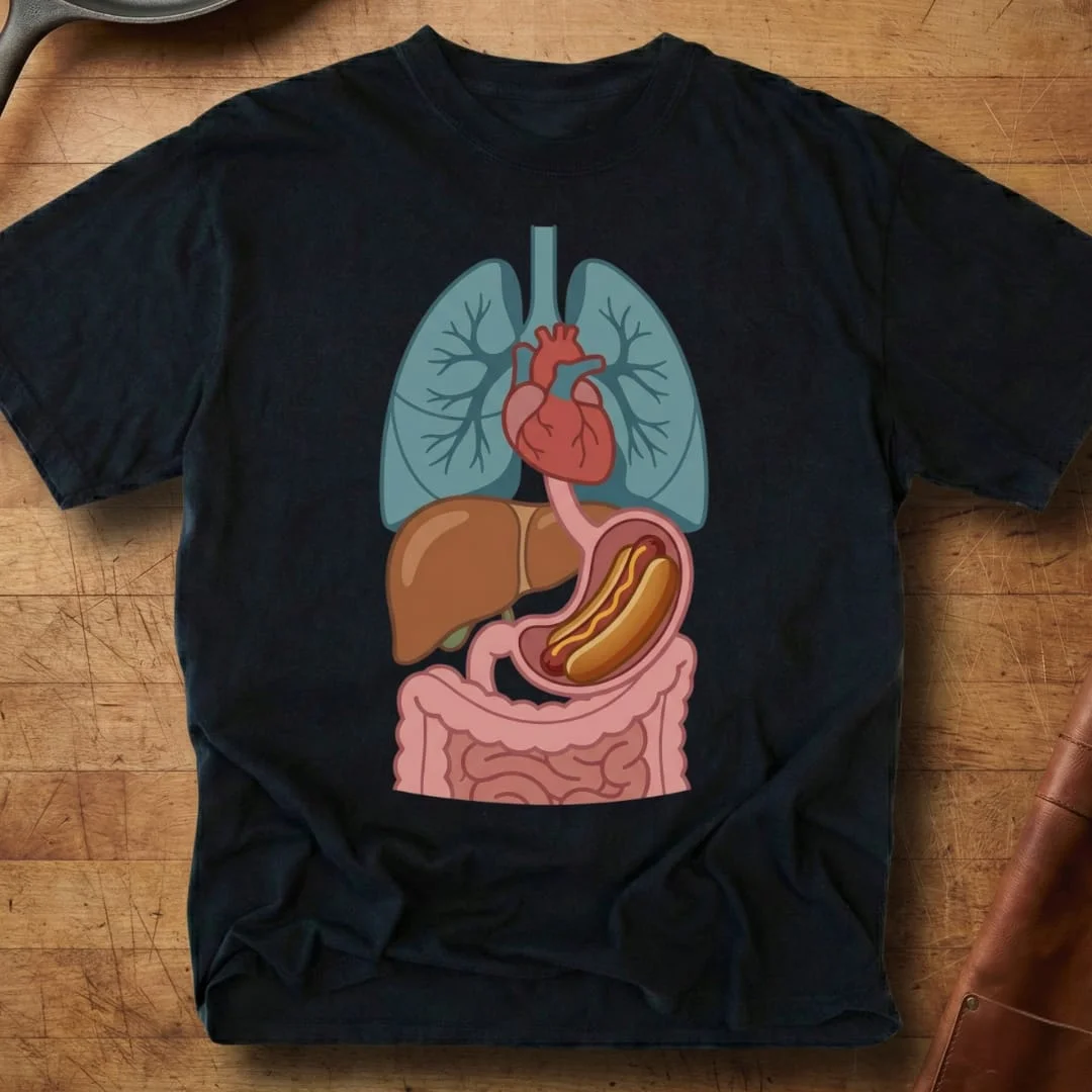 Hot Dog In Stomach T-Shirt Funny Human Anatomy Hotdog Lover Merchandise Gifts For Teens