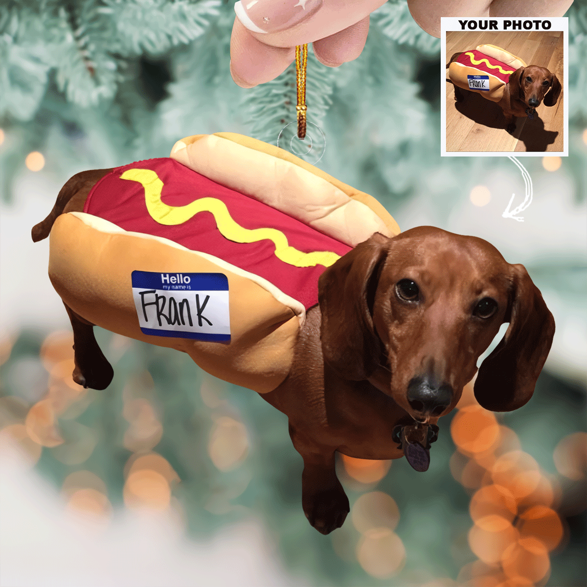 Hot Dog Personalized Photo Mica Ornament Gift For Dog Lovers Dog Owners Family Members