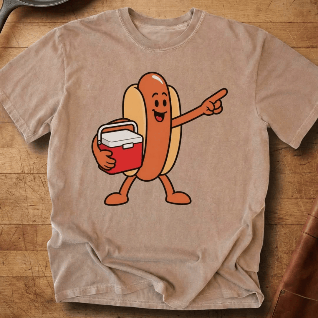 Hot Dog Pointing Holding Cooler T-Shirt Summer Picnic Fun Food Character Merch Gift For Pool Party
