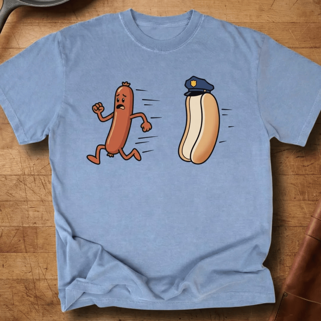 Hot Dog Running From Police T-Shirt Funny Food Chase Scene Merchandise Gifts For Bestie