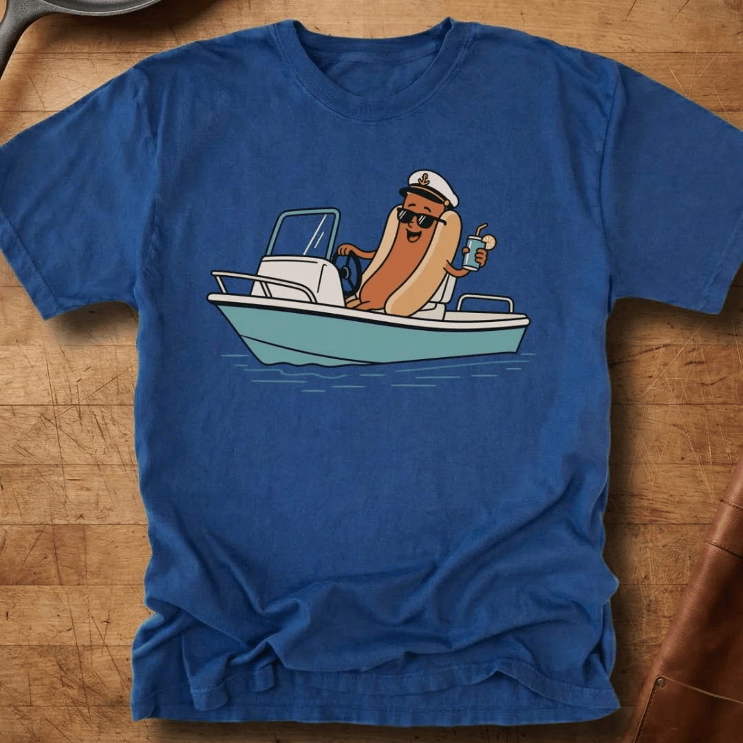 Hot Dog Sailing Boat Captain T-Shirt Hot Dog Driving Boat Merch Gift For Him
