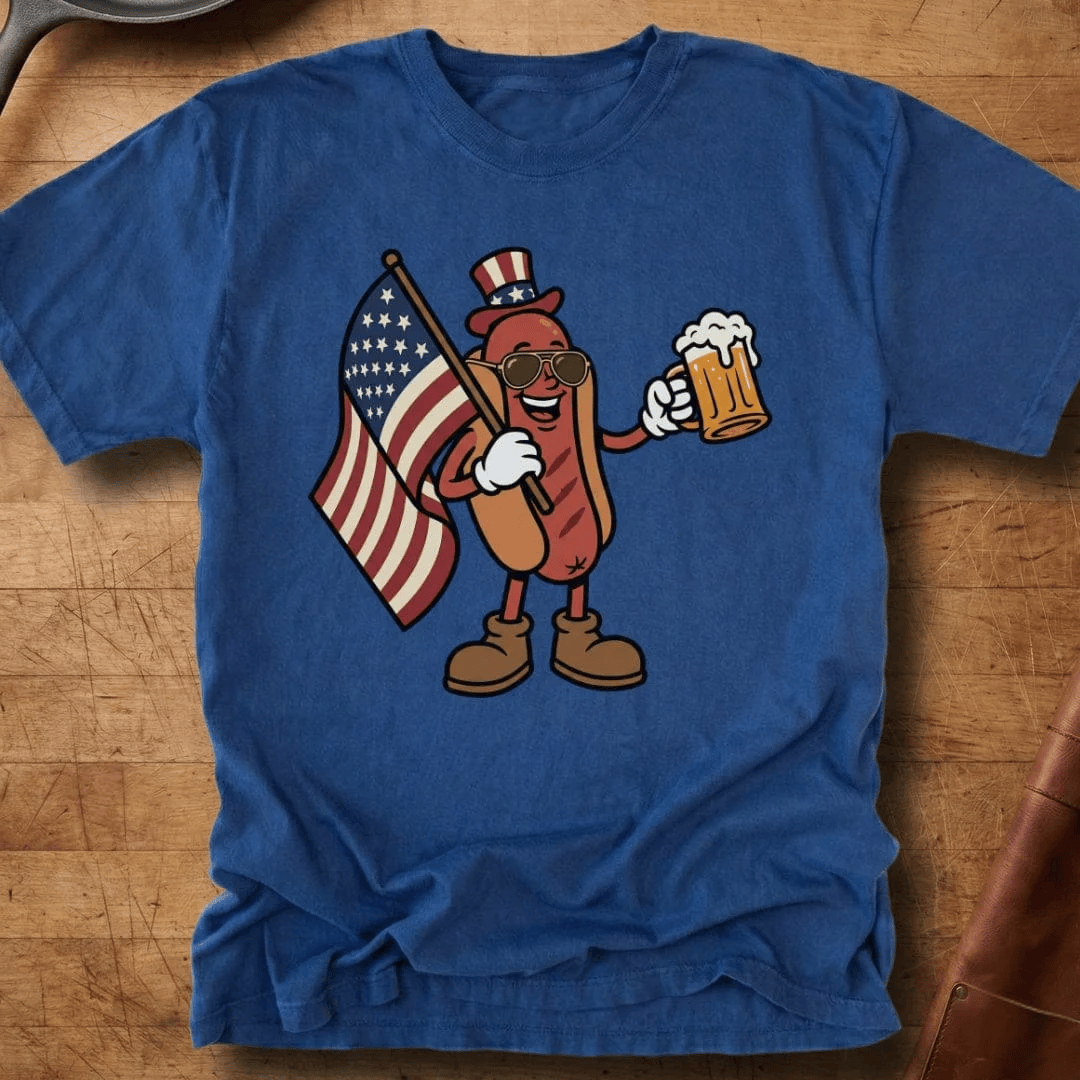 Hot Dog With American Flag T-Shirt Patriotic Beer Clothes Gift For Her