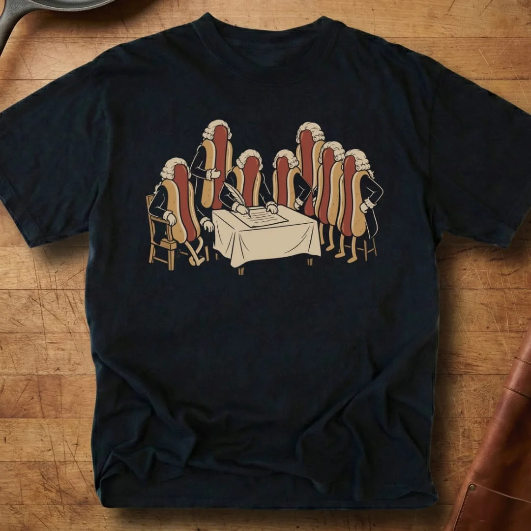 Hot Dogs Signing Declaration T-Shirt Historical Dog Meeting Clothes Gifts For Teens