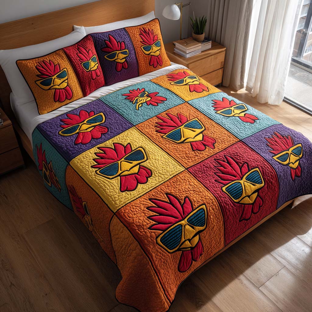Hot Hen Alert Quilted Bedding Set Christmas Bedding Sets Gifts With Chickens On Them