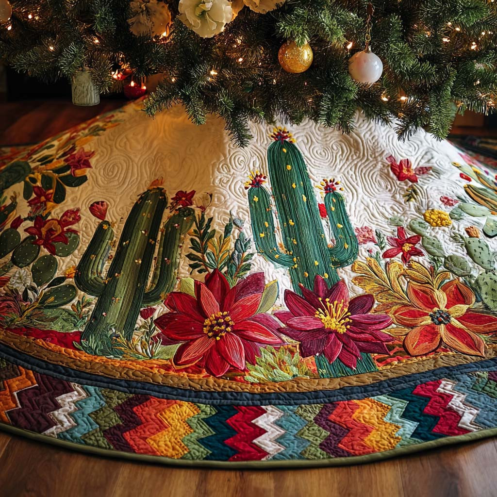 Hot Sands Christmas Quilted Tree Skirt Festive Decor Christmas Gifts For Cactus Lovers