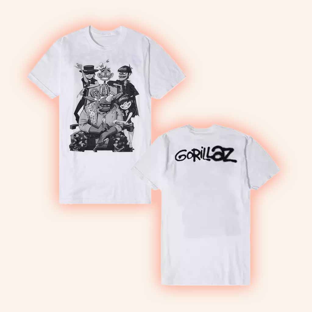 Hot Topic Merch Gorillaz Black And White Group Photo T-Shirt Unique Gift For Friend Hot Topic Merch Gorillaz Black And White Group Photo T-Shirt Unique Gift For Friend
