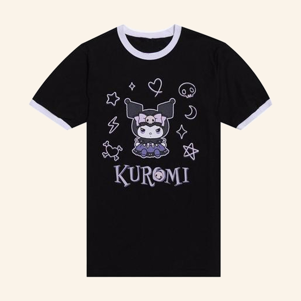 Hot Topic Merch Kuromi's Mischief Mansion Ringer T-Shirt Gifts For Besties Hot Topic Merch Kuromi's Mischief Mansion Ringer T-Shirt Gifts For Besties