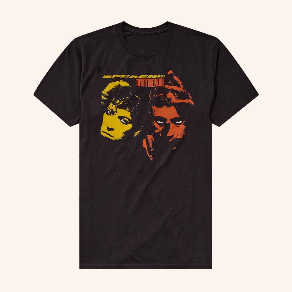 Hot Topic Merch Twenty One Pilots Breach Double Portrait T-Shirt Music Related Gifts For Guys Hot Topic Merch Twenty One Pilots Breach Double Portrait T-Shirt Music Related Gifts For Guys