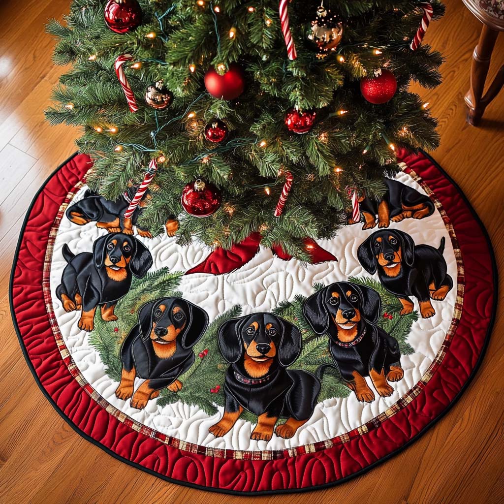 Hotdog Harmony Christmas Quilted Tree Skirt Perfect Holiday Gift for Home Decor Lovers