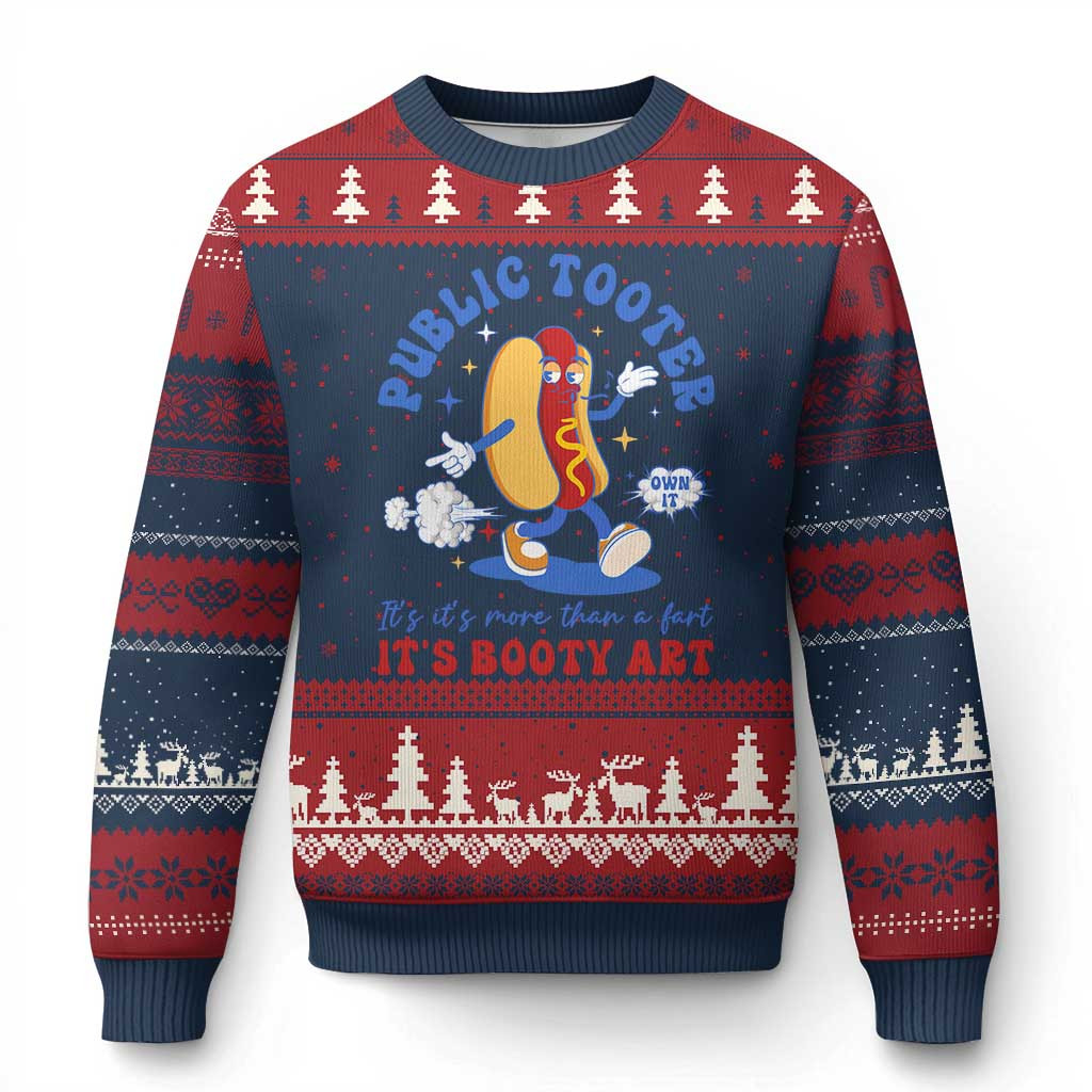 Hotdog Public Tooter It's More Than A Fart Ugly Christmas Sweater Gift For Hotdog Lovers