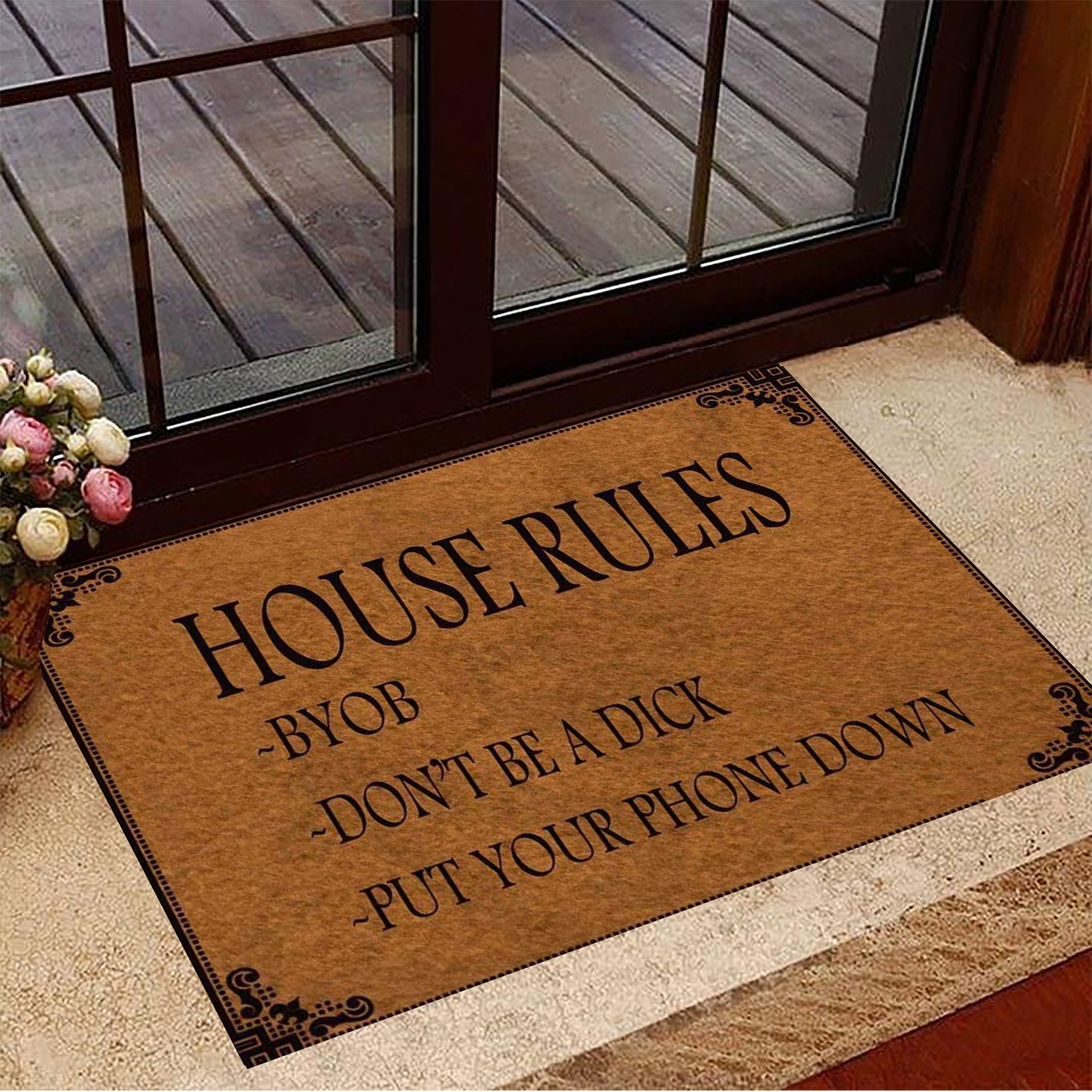House Rules Byob Don't Be A Dick Doormat Welcome Hilarious Funny Door Mats With Sayings