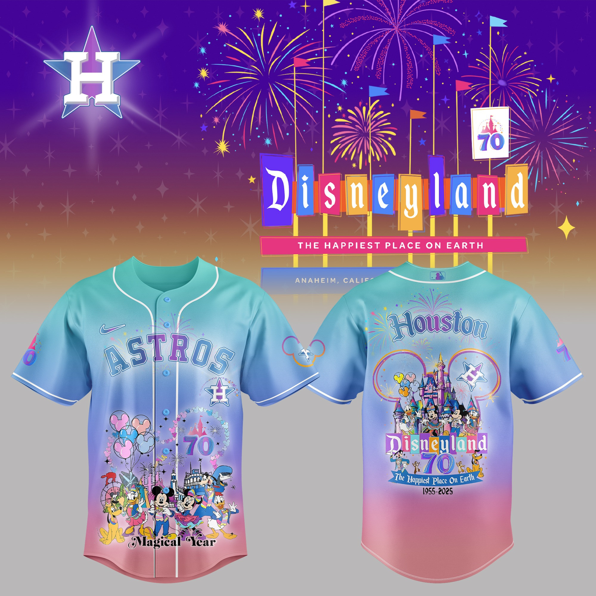 Houston Astro Celebrating Disneyland's 70th Jersey MLB Merch Perfect Sport Gift For Fans