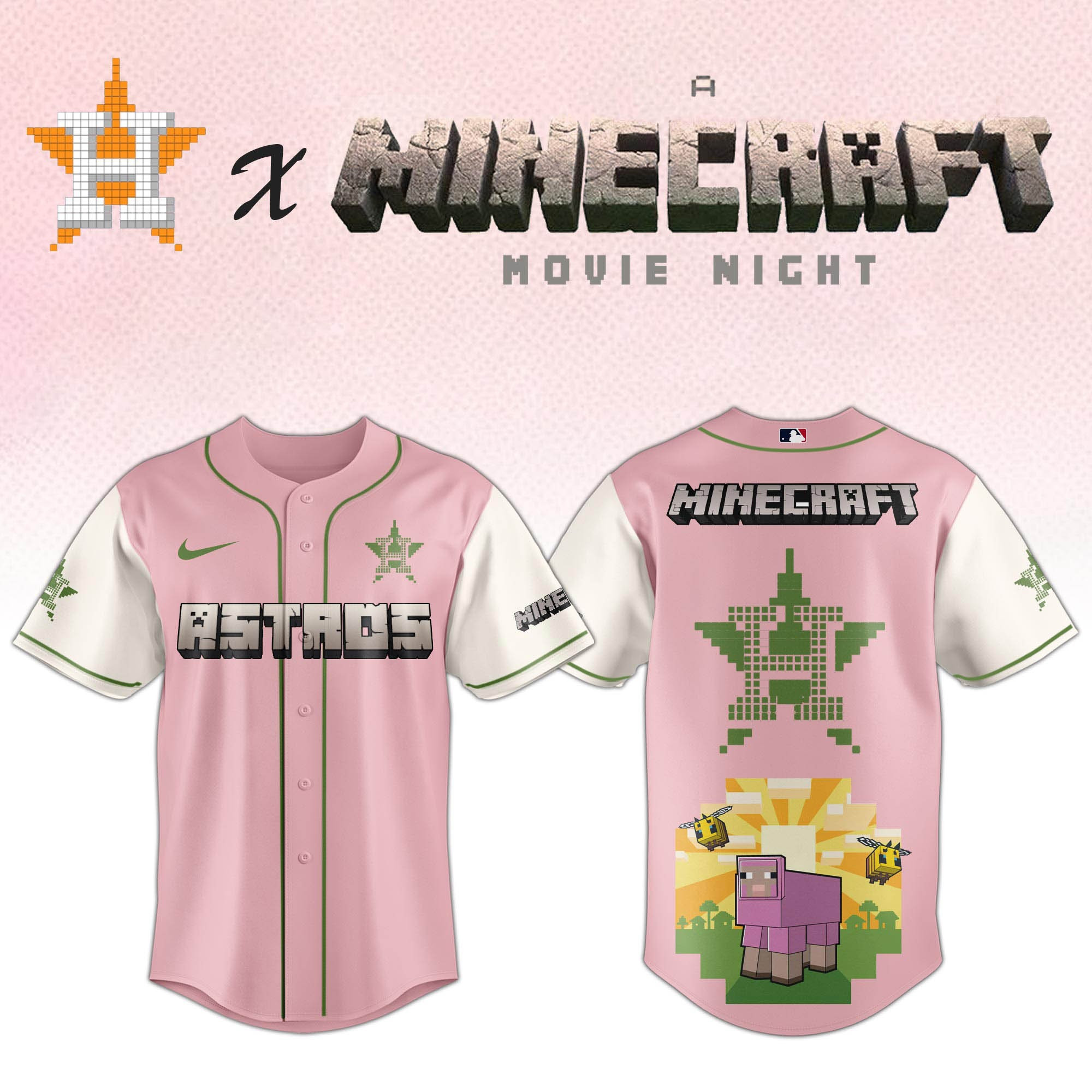 Houston Astros MLB x A MINECRAFT MOVIE Night Jersey Unique Gifts For Baseball Fans
