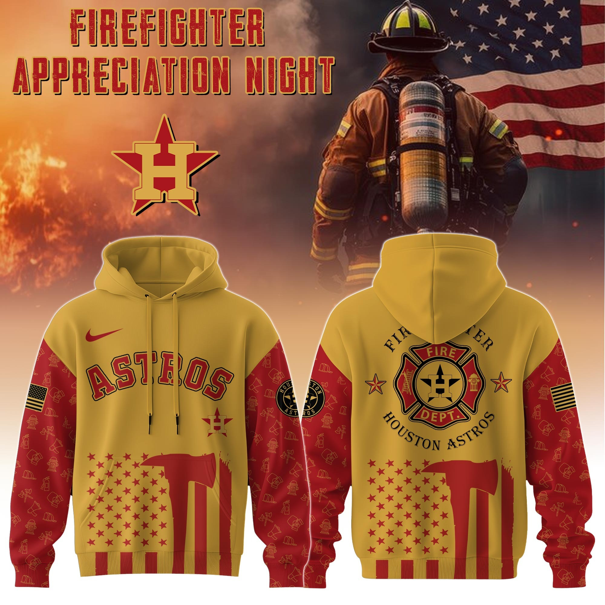 Houston Astros MLB X Firefighter Appreciation Night Hoodie Best Baseball Fan Gifts Merch