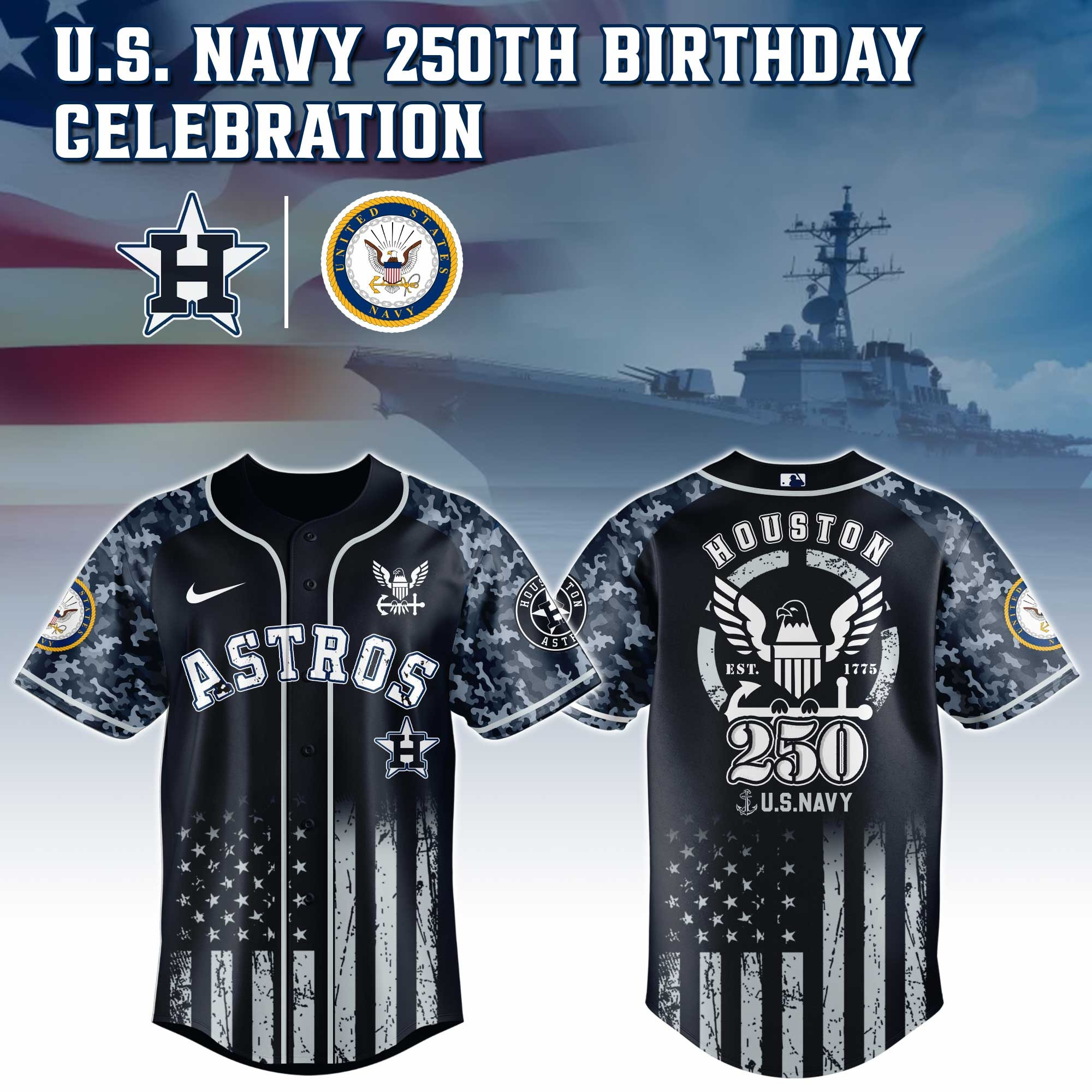 Houston Astros MLB x US NAVY 250th Birthday Jersey Best Gifts For Baseball Lovers