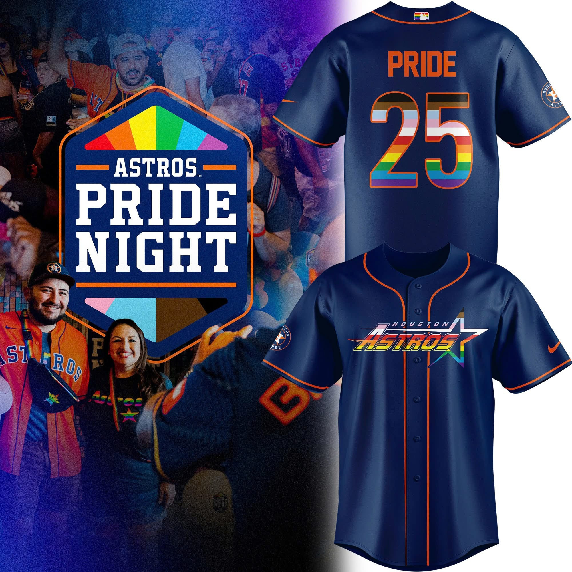 Houston Astros Pride Night 2025 Jersey MLB Baseball Lover Fan Merch Gifts For LGBT Friends