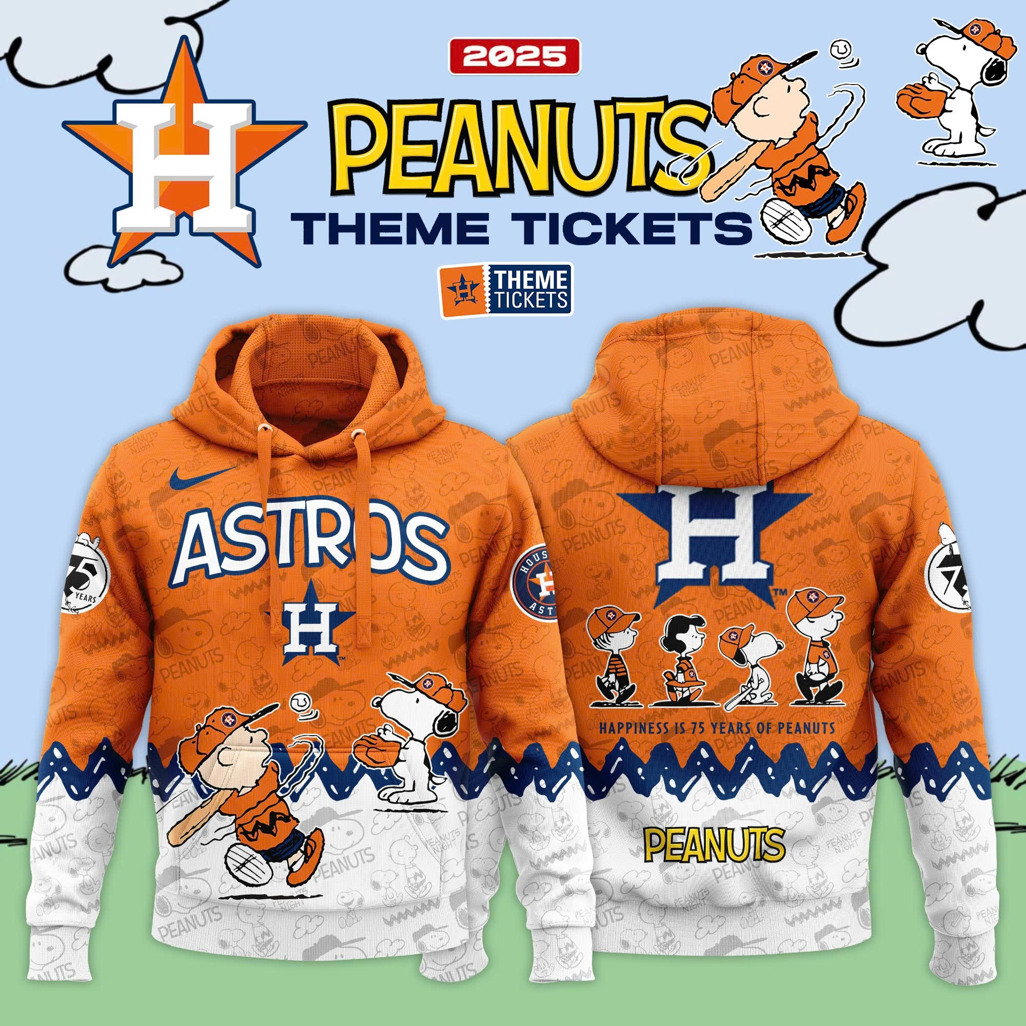 Houston Astros X 75Th Anniversary Of Peanuts Hoodie 2025 MLB Unique Gifts For Astros Fans