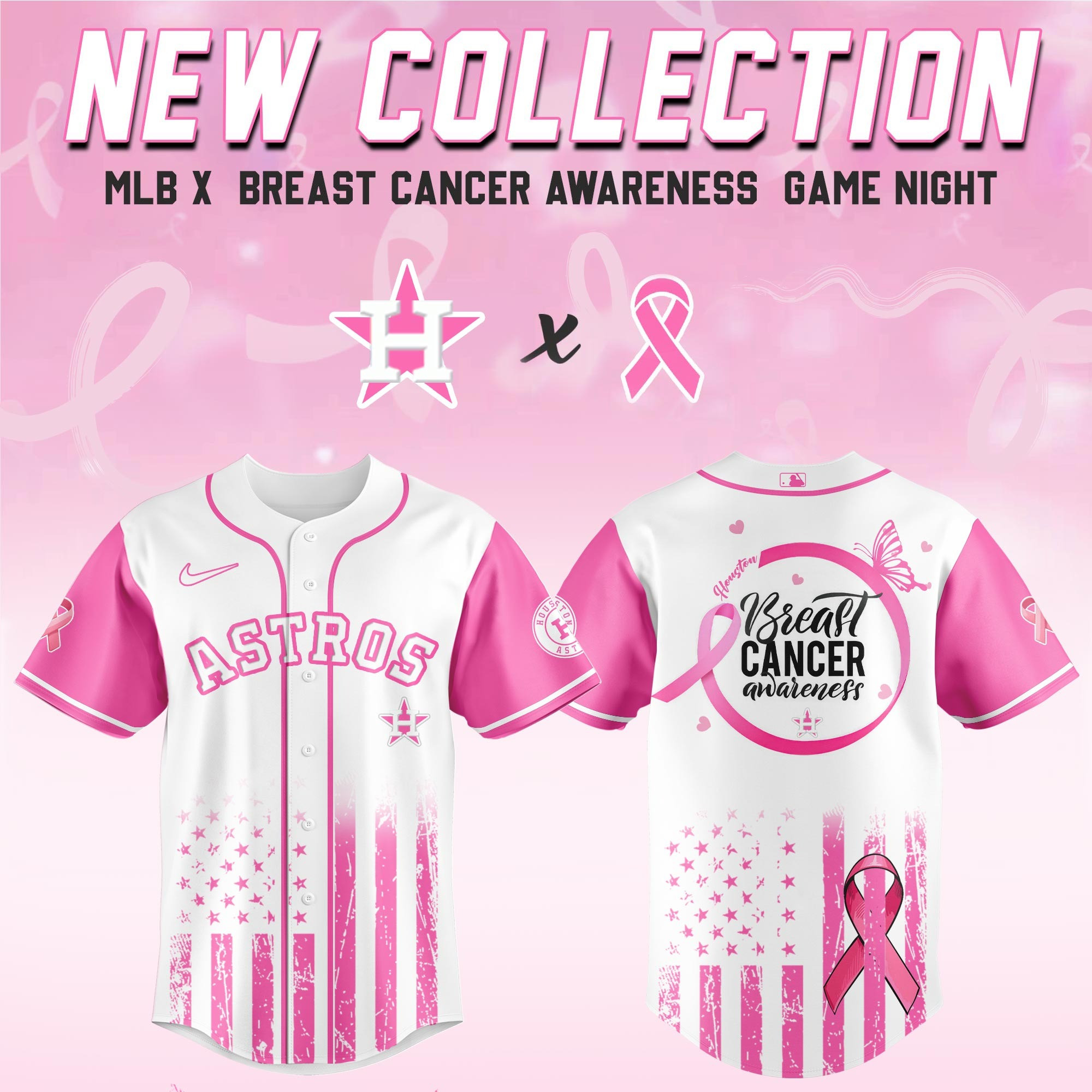 Houston Astros x Breast Cancer Awareness Game Night Jersey Cool Gifts For Baseball Lovers
