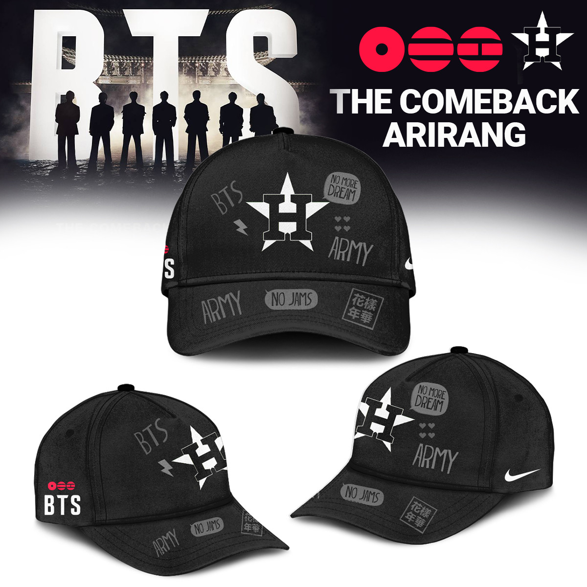 Houston Astros x BTS Arirang World Tour 2026 Hat Baseball Cap Present For Fans