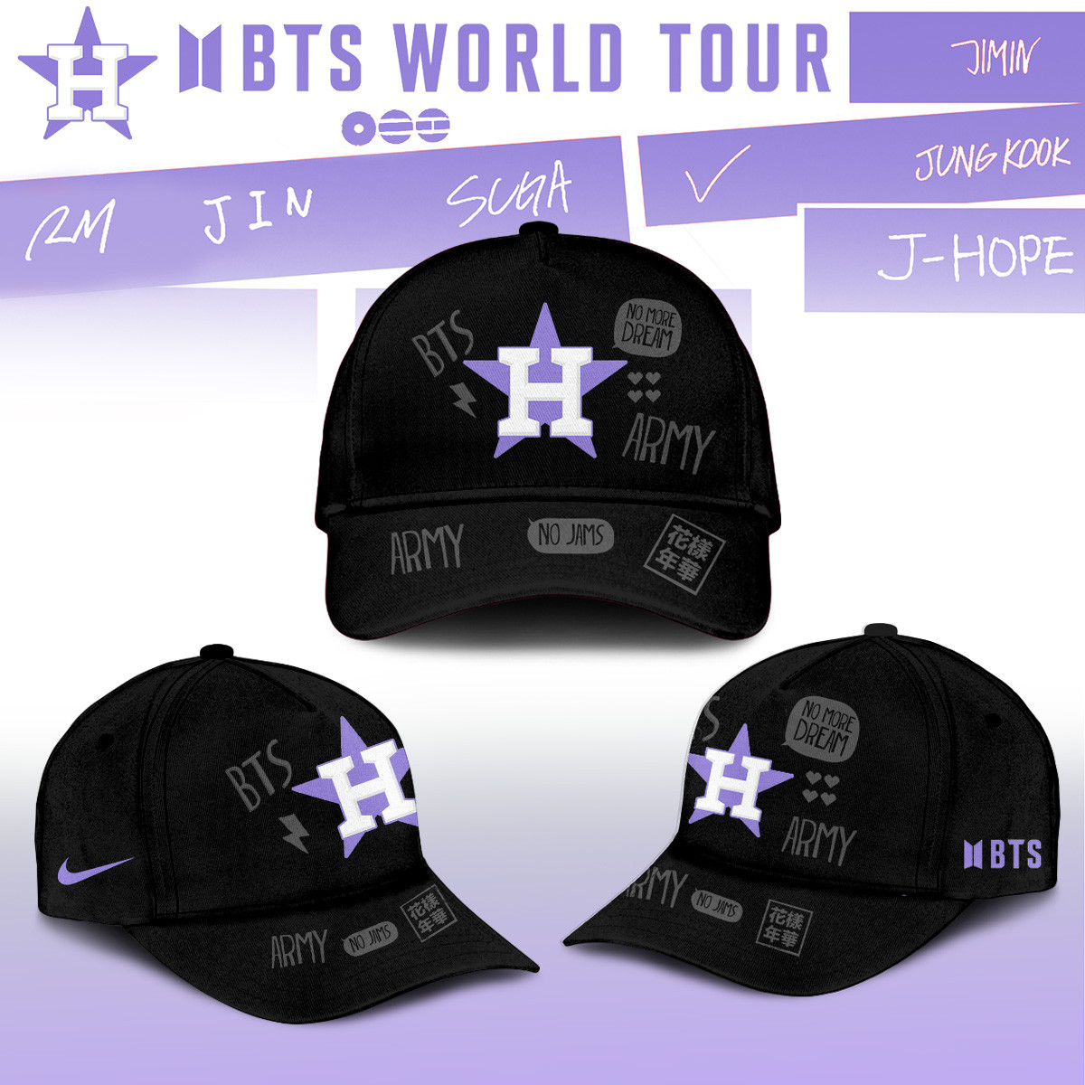 Houston Astros x BTS Arirang World Tour 2026 Hat Baseball Merch 2026 MLB Playoffs Gear