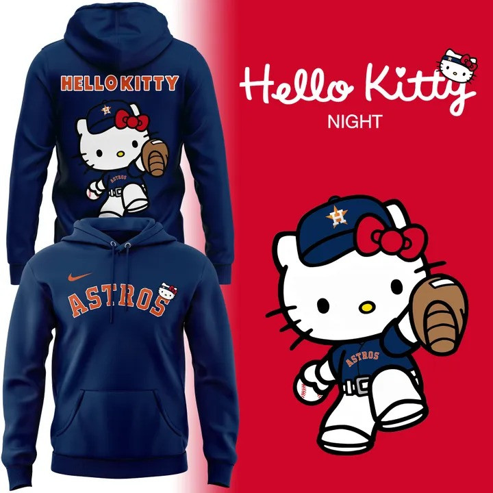 Houston Astros x Hello Kitty Night Hoodie Merch Cute Baseball Fan Astros Gifts For Her