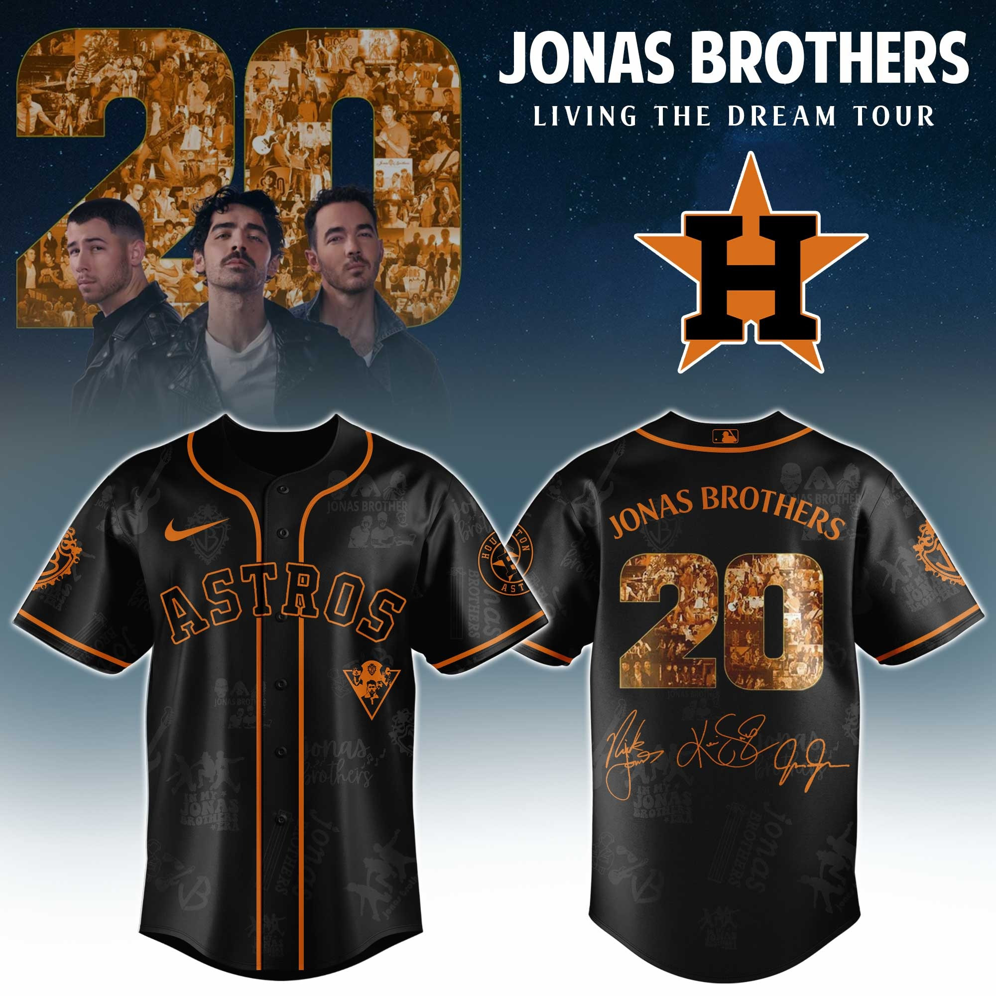 Houston Astros X Jonas Brothers 20 Tour 2025 Jersey MLB Merch Baseball Fan Gift Ideas