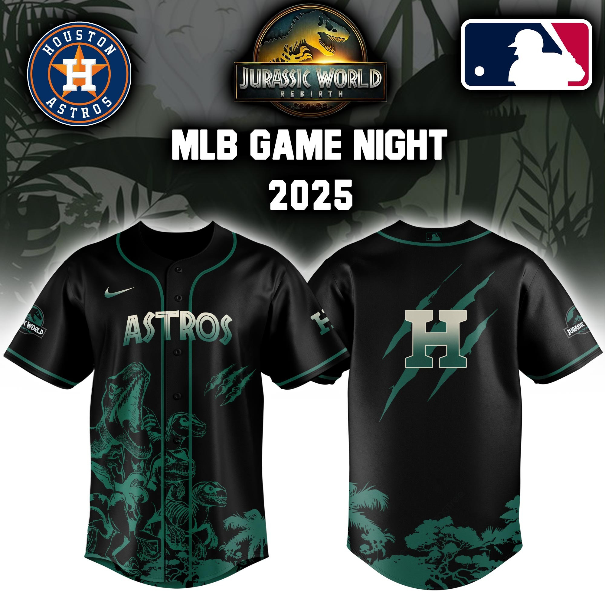 Houston Astros x Jurassic World Baseball Jersey Best Gifts For Baseball Fans