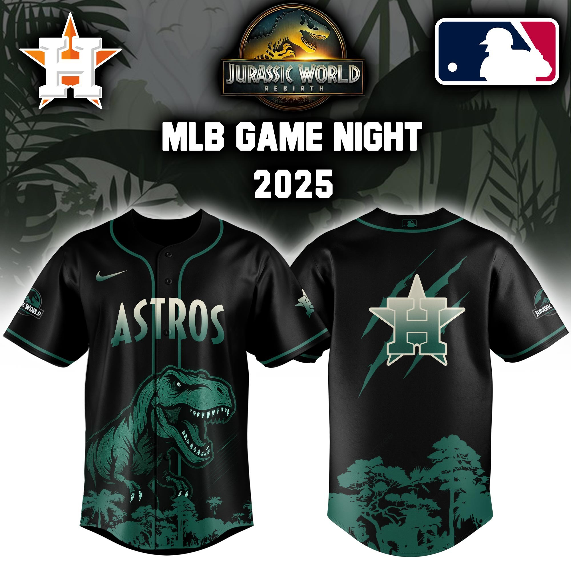 Houston Astros x Jurassic World Baseball Jersey Unique Gifts For Baseball Fans