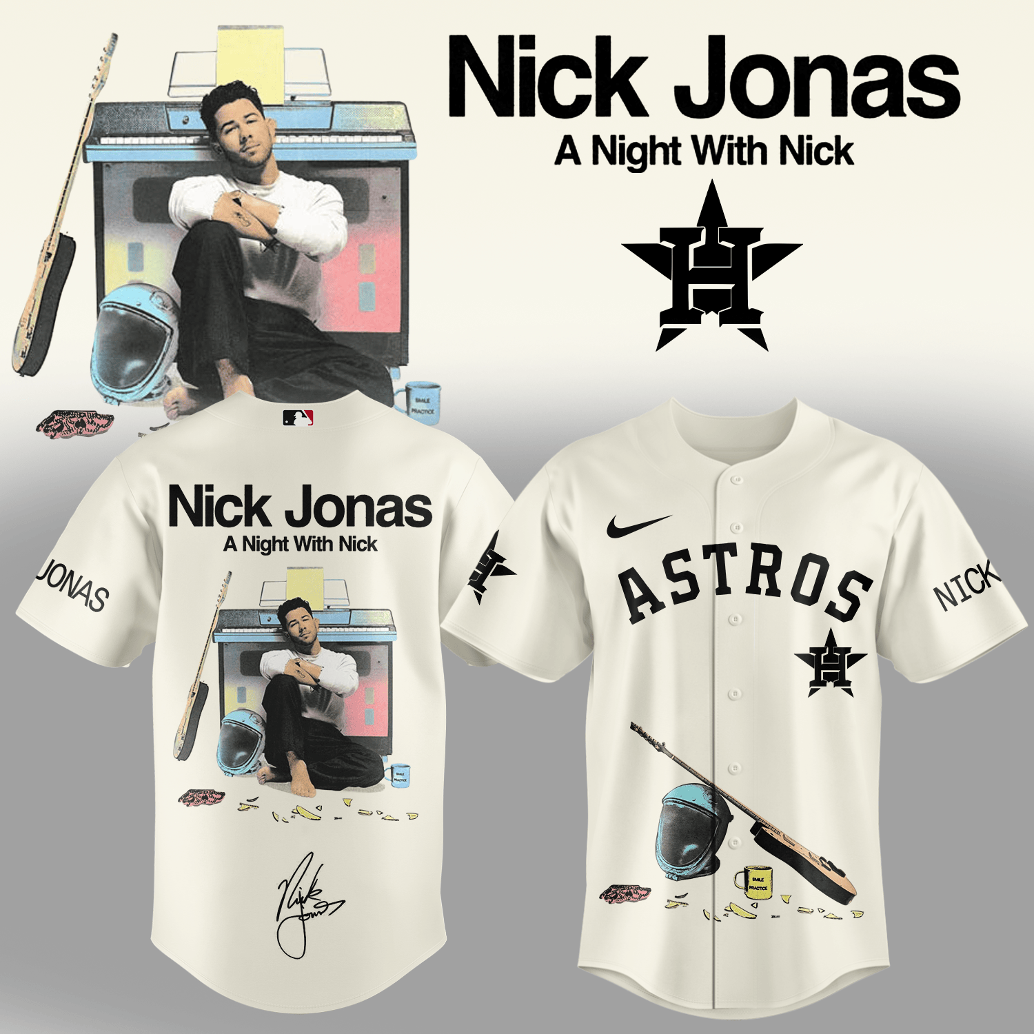 Houston Astros x Nick Jonas Signature Baseball Jersey Game Day Clothing Gift For Brother