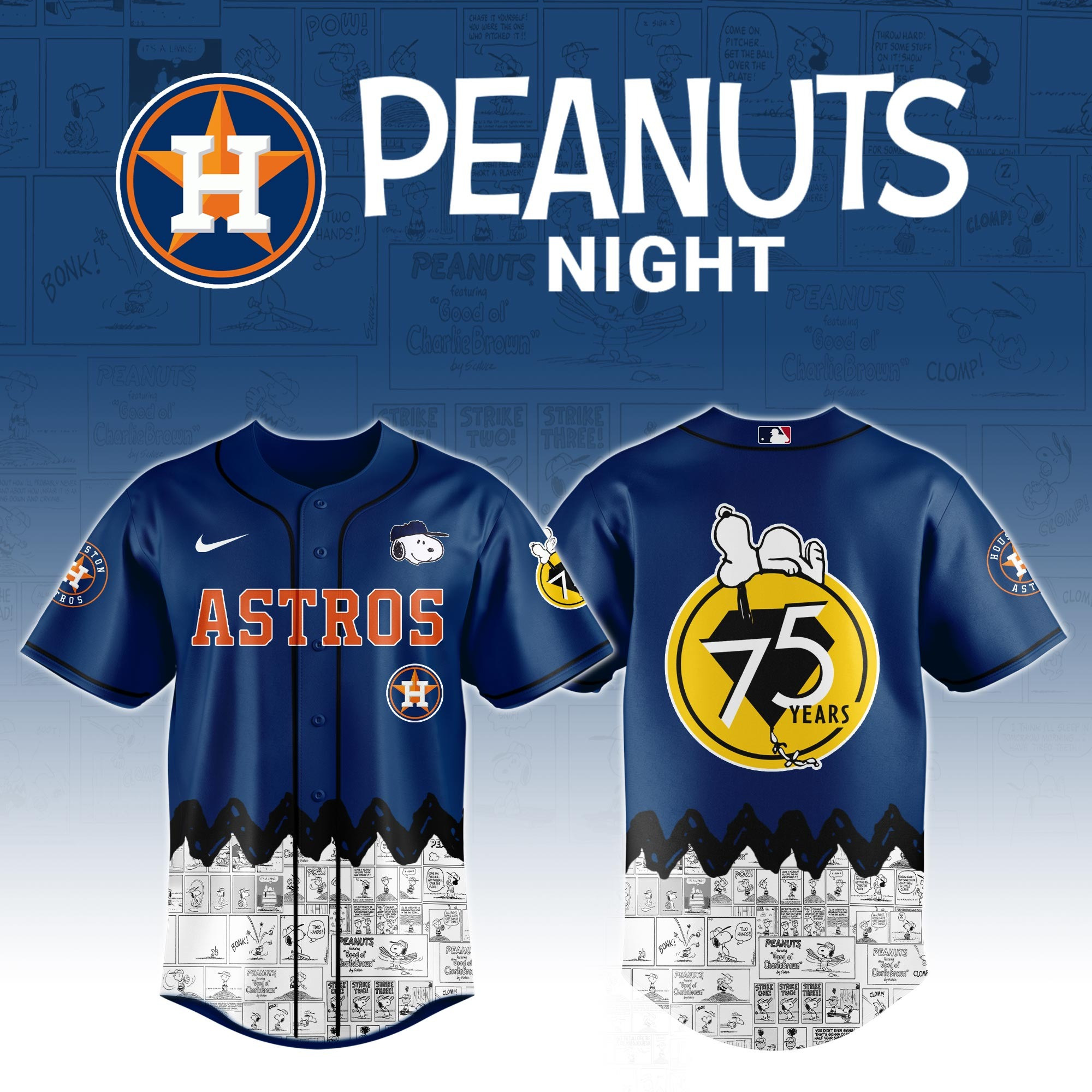 Houston Astros x Peanuts Night Jersey 2025 Presents For Baseball Fans