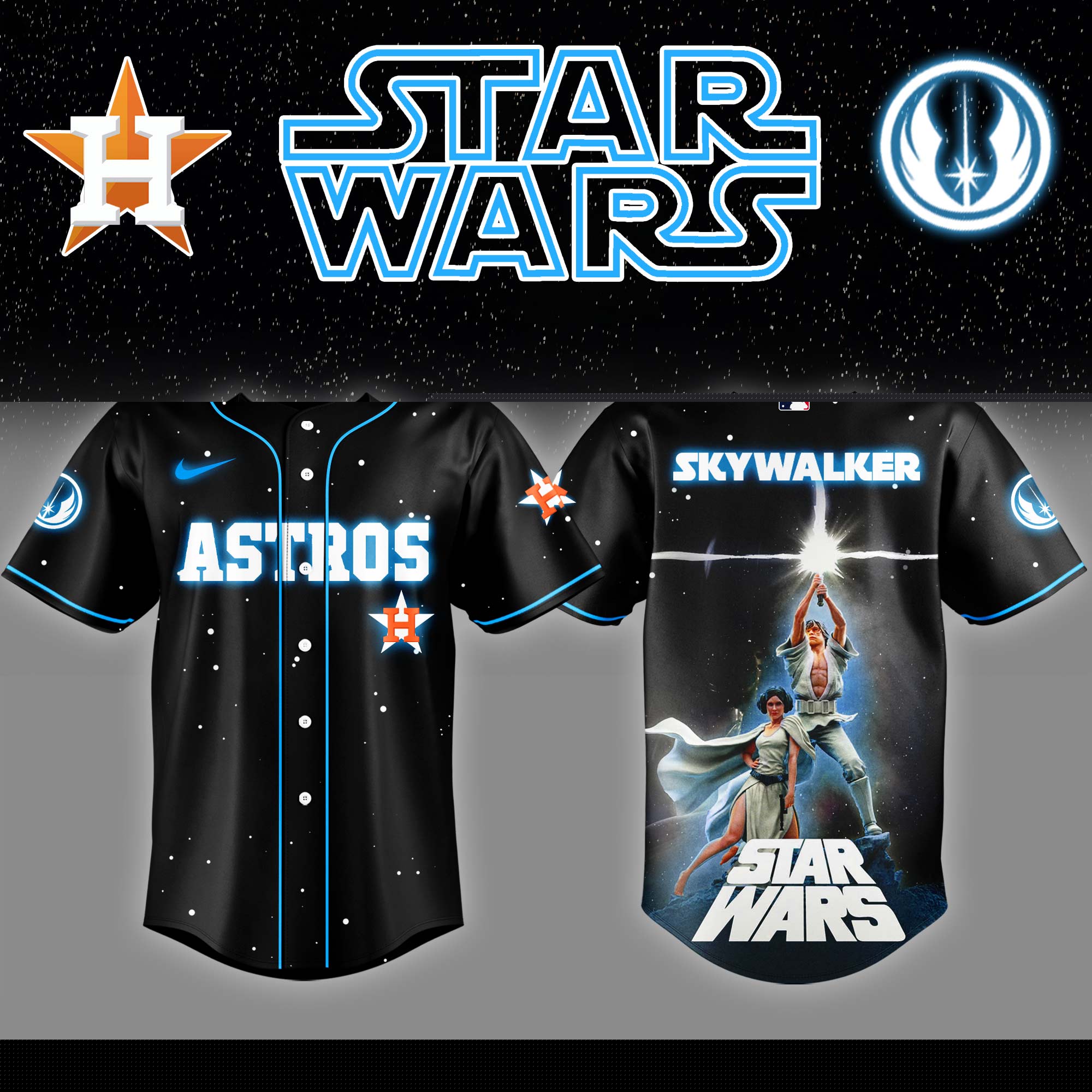 Houston Astros x Stars Wars Luke Skywalker Game Night Baseball Jersey Gift Ideas For Baseball Players