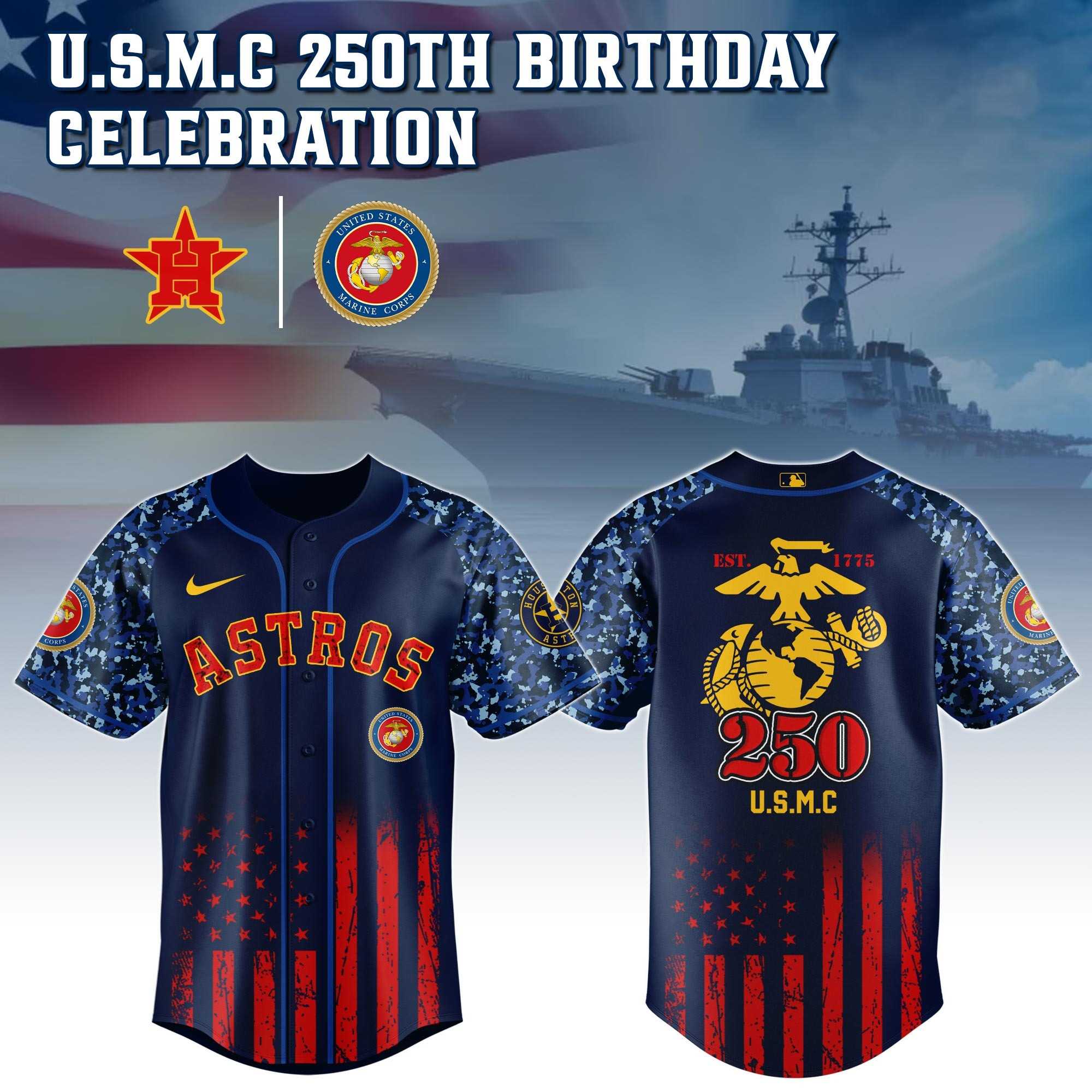 Houston Astros x US USMC 250th Birthday Jersey Best Gifts For Baseball Fans