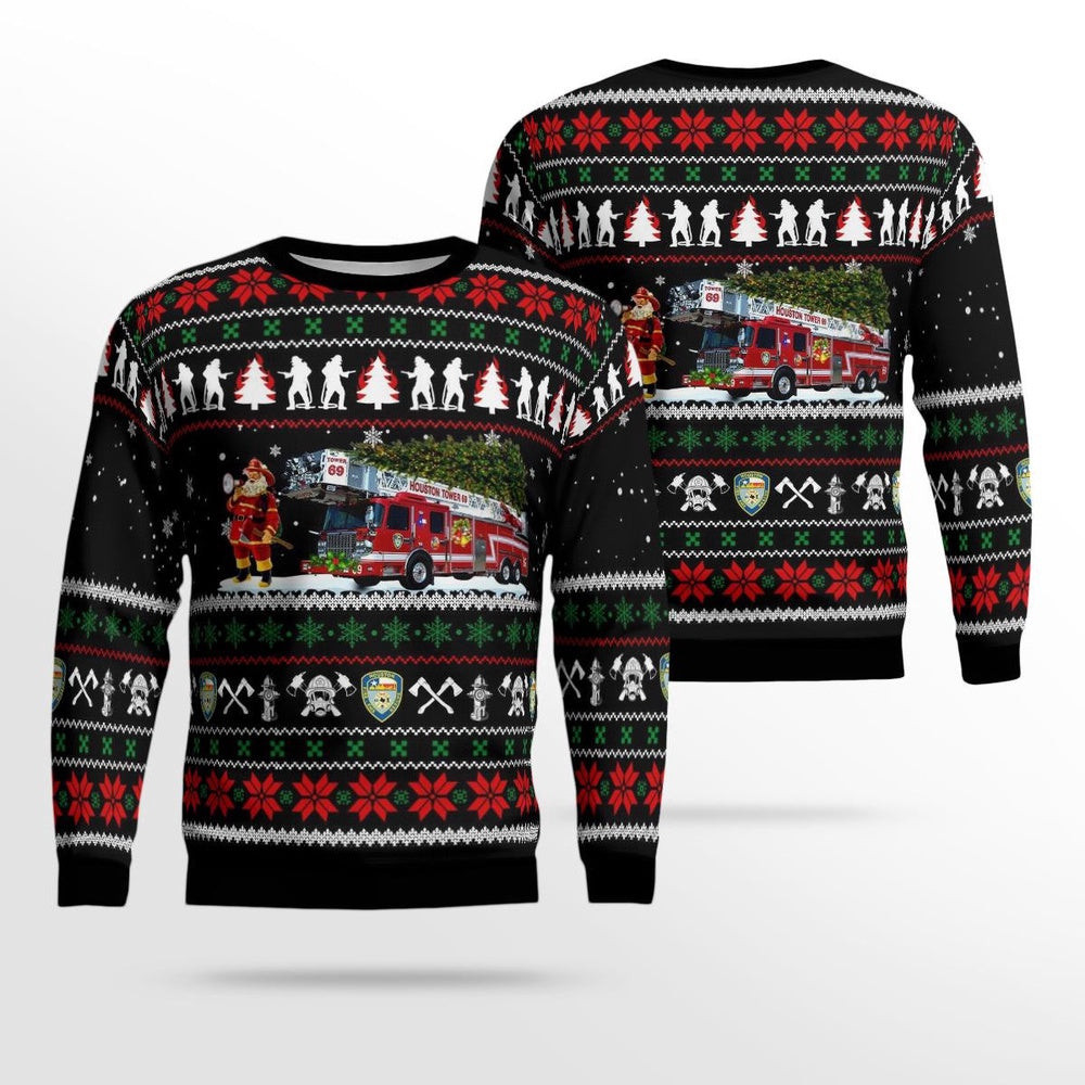 Houston Fire Department Christmas AOP Ugly Sweater Xmas Unisex Sweater Christmas Gifts For Men Women