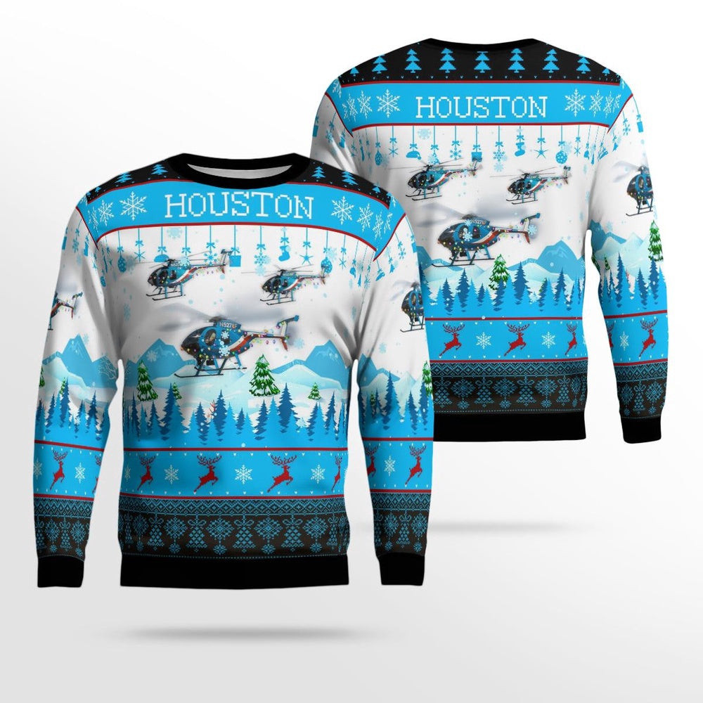 Houston Police Helicopter 78F N578F Christmas AOP Ugly Sweaters Christmas Unisex Sweaters Gift For Christmas