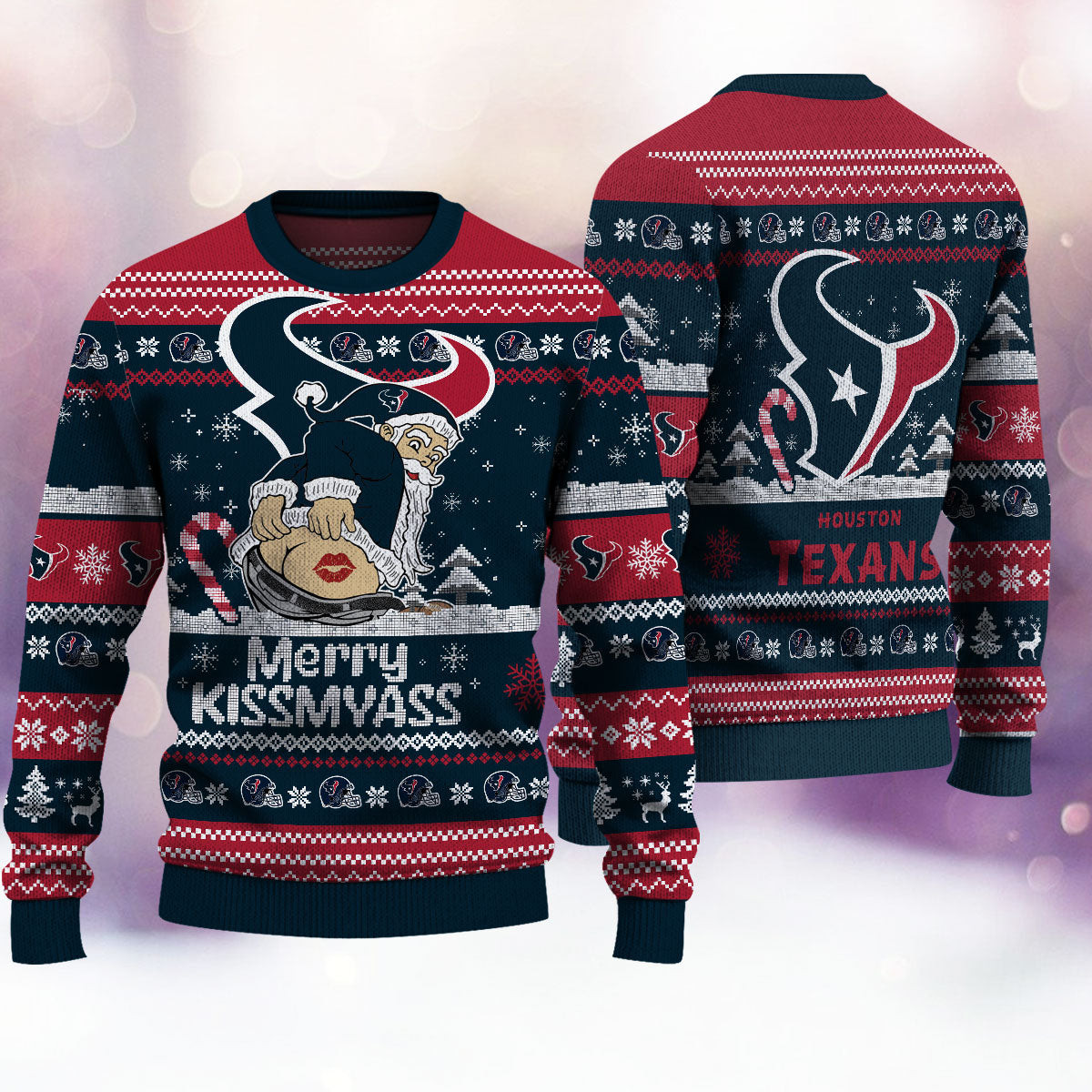 Houston Texans Santa Merry Kissmyass Ugly Christmas Sweater Funny Xmas Fan Gifts Holiday
