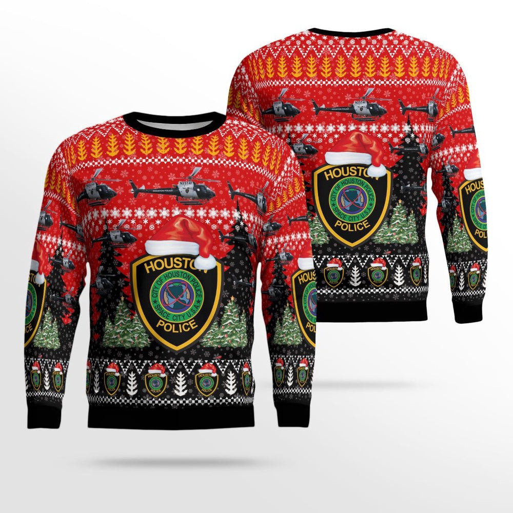 Houston Texas Houston Police Department H125 Helicopter Christmas Ugly Sweater Xmas Unisex Sweater Christmas Gifts For Men Women