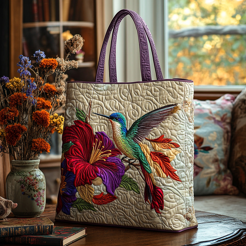 Hover Charm Quilted Tote Bag Unique Hummingbird Gifts