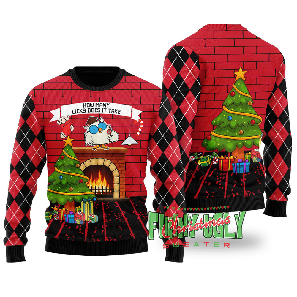 How Many Licks Mr Owl Funny Sweater Black Comfortable Holiday Sweater for Chilly Nights