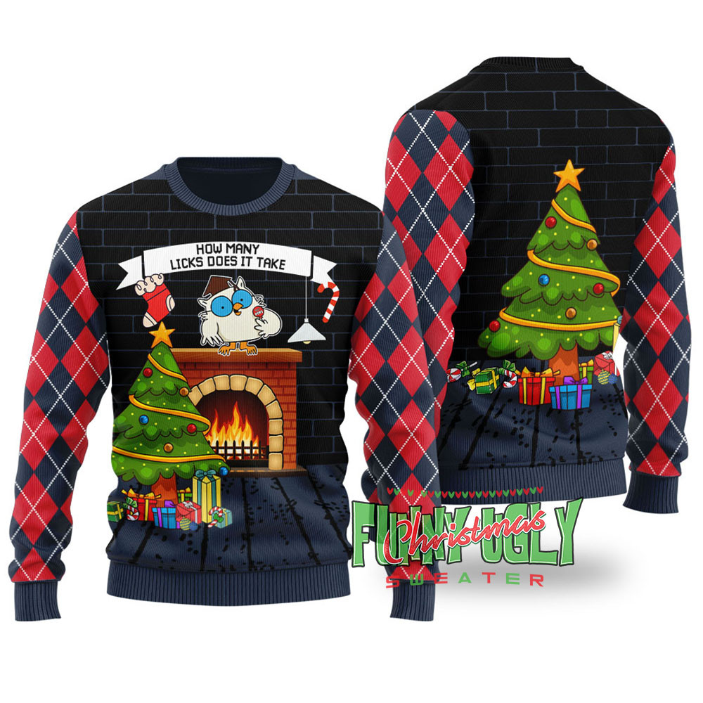 How Many Licks Mr Owl Funny Sweater Navy Perfect Winter Merch Gift for the Holiday Spirit