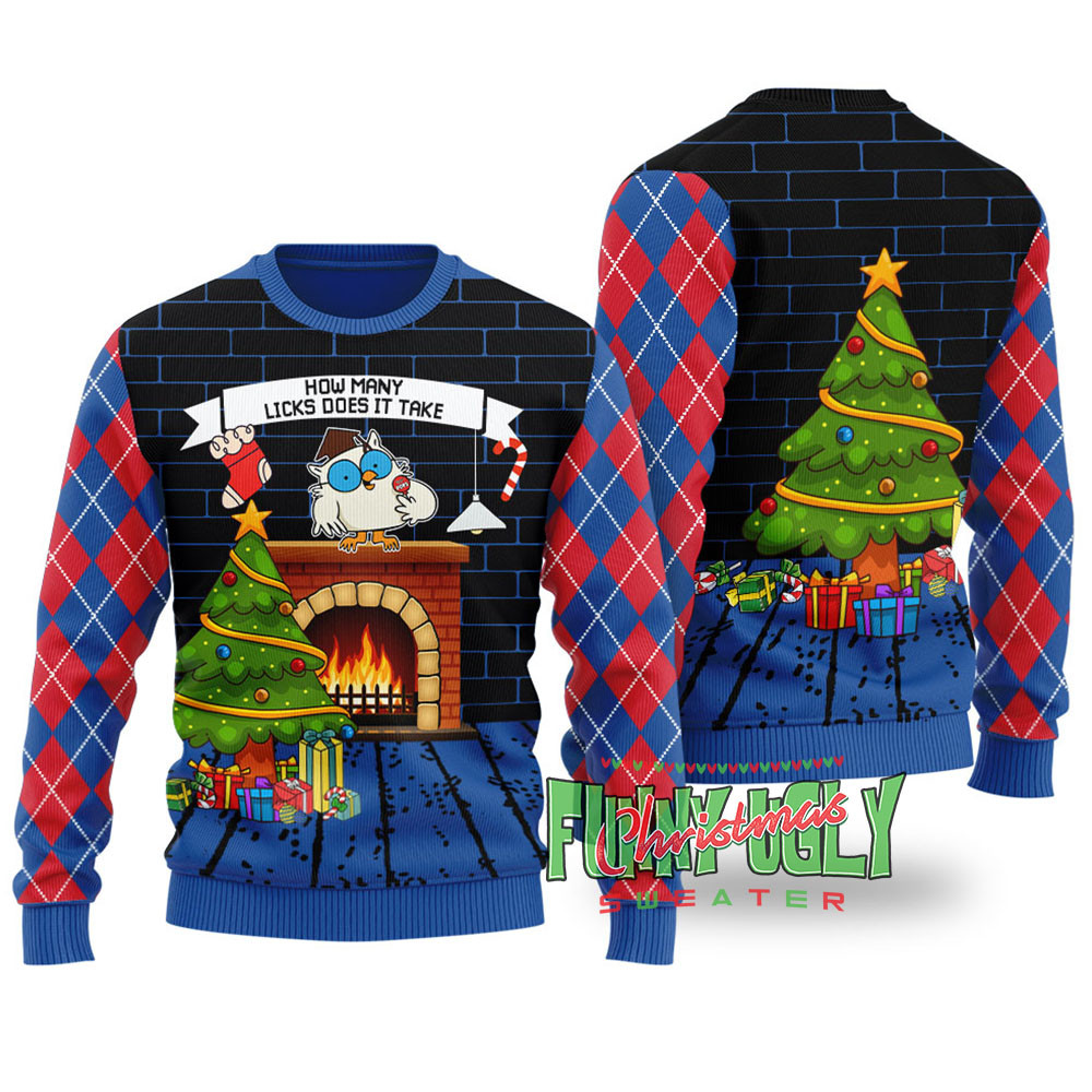 How Many Licks Mr Owl Funny Sweater Royal Personalized Christmas Sweatshirt Gift for Family